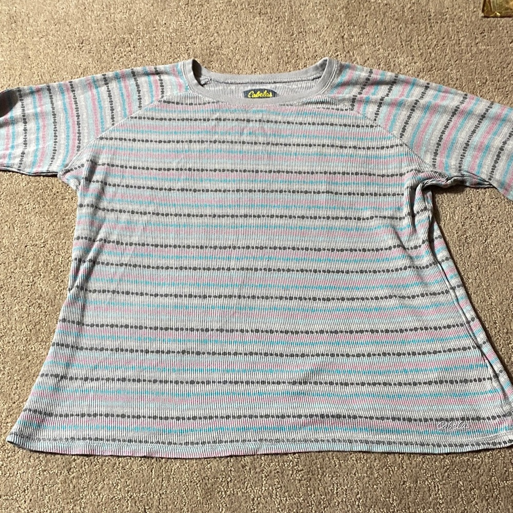 Women’s Cabela’s Pastel Striped Long Slv Thermal Large Top Base Layer Gorpcore